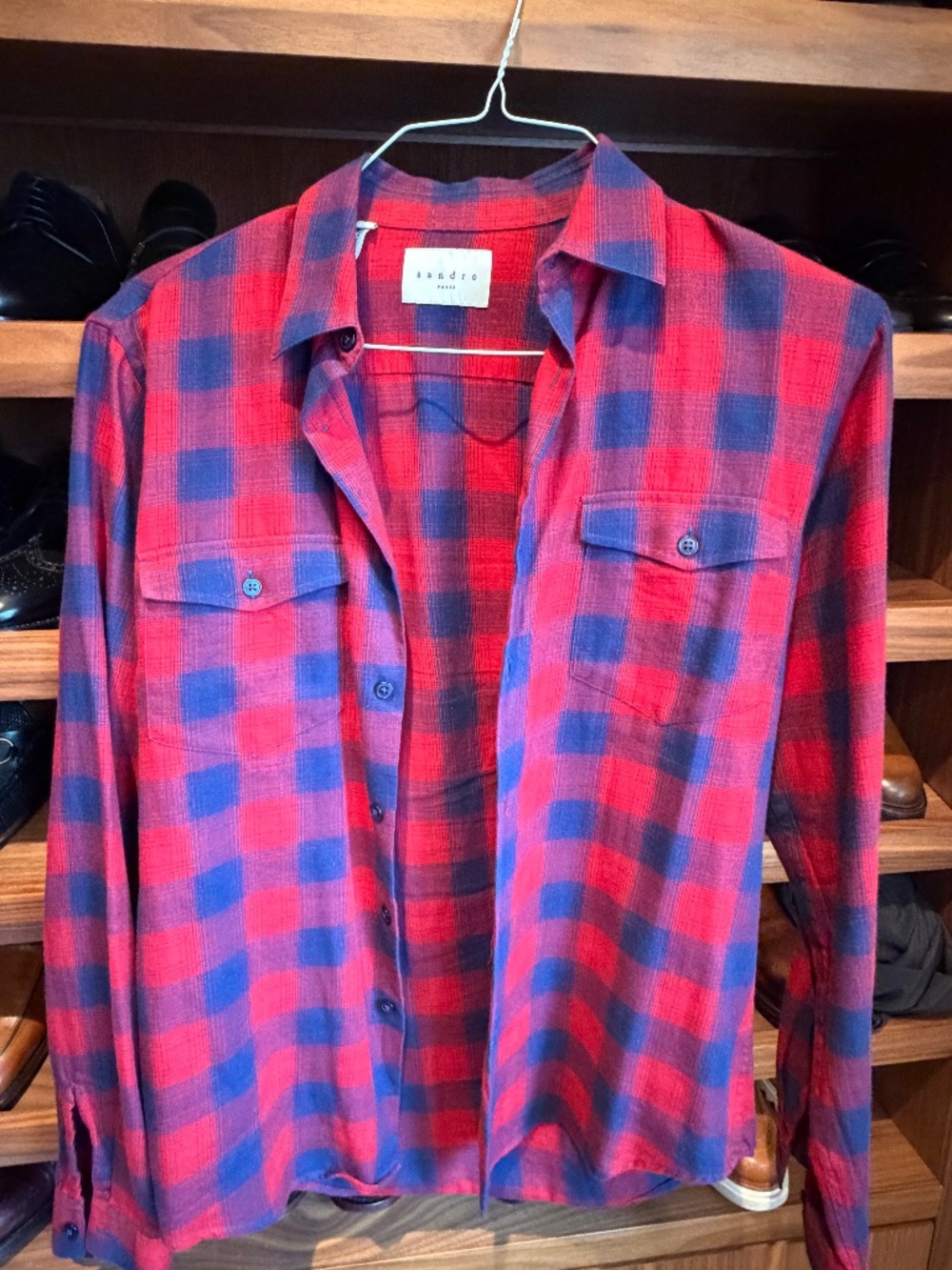 SANDRO PLAID LONG SLEVE SHIRT